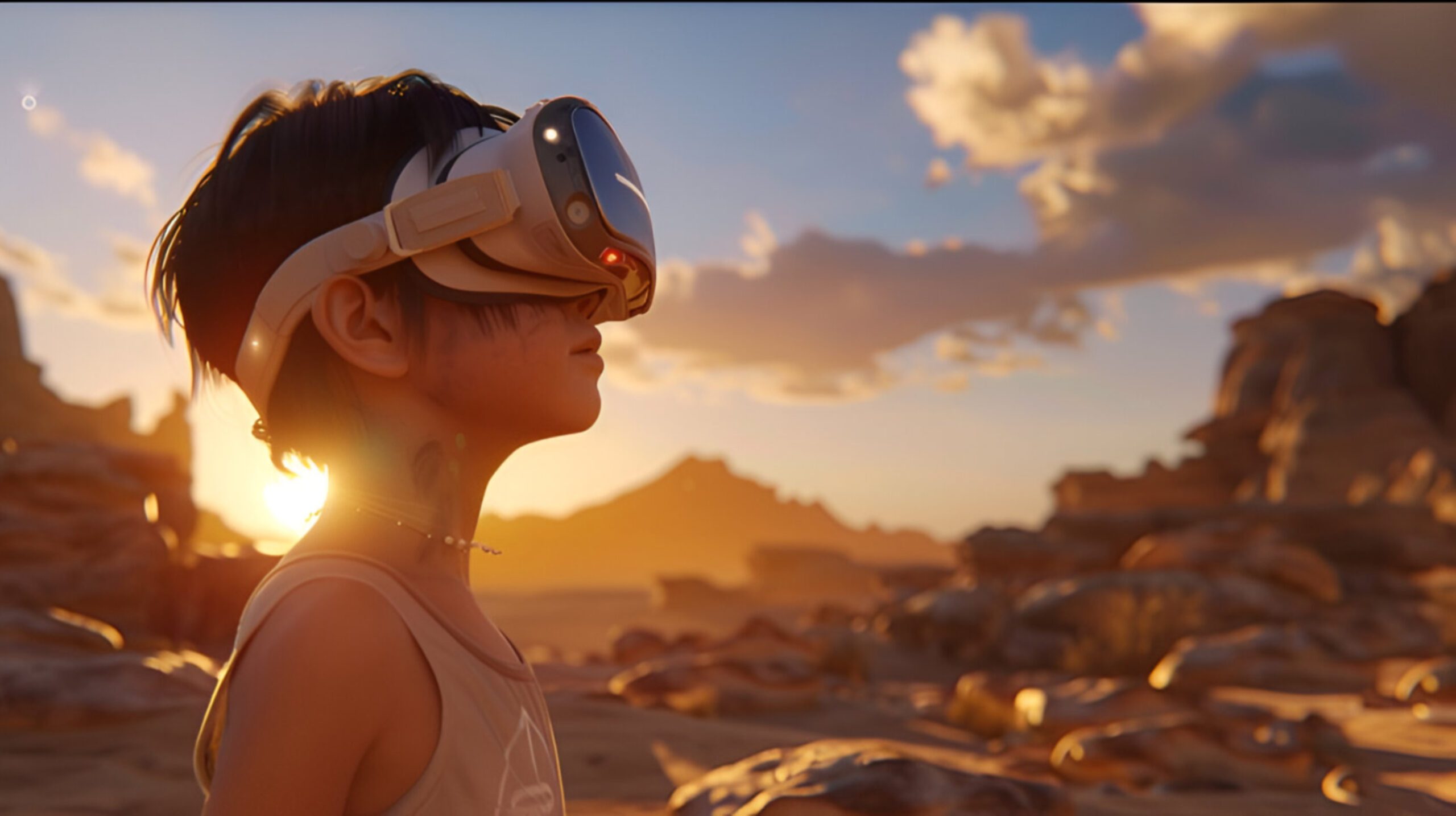 boy in vr set in the mountain and sun, UK's First AI Creative Agency, Pandragon Limited